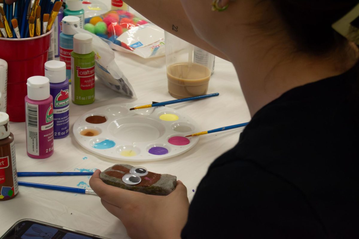 Getting into the Easter spirit: A student finds her inspiration from a digital image to recreate a bunny at SUNY Old Westbury Student Union to welcome spring and celebrate easter on Tuesday, March 31, 2026 at 1:52 p.m. PHOTO BY: CIHARA JAIMES